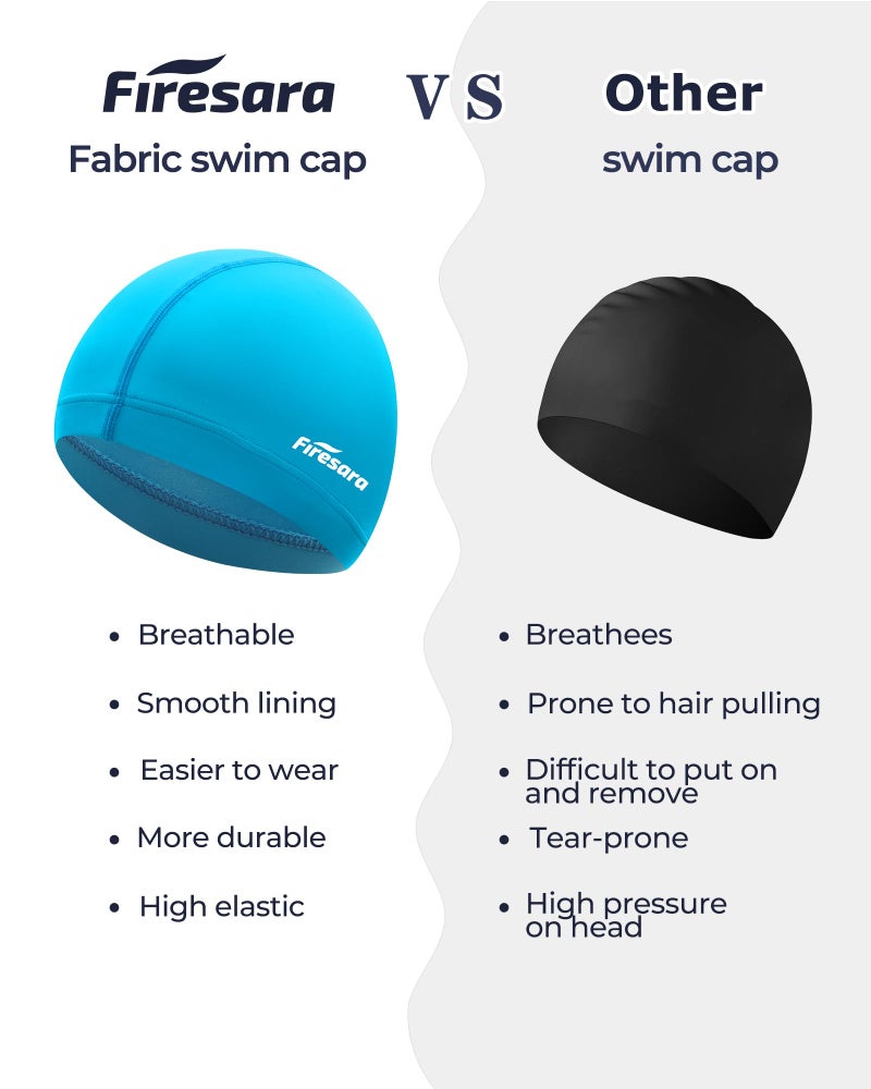 Firesara Fabric Swim Cap, High Elasticity Swimming Cap Keeps Hair Clean Breathable Fit Both Long Hair Short Hair, Swim Caps Woman Girls Men Kids One Size Hat - Image 3